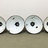 Set of 4 Industrial Bauhaus Black Enamel Pendant Lamps, 1960s