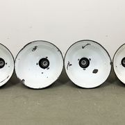 Set of 4 Industrial Bauhaus Black Enamel Pendant Lamps, 1960s