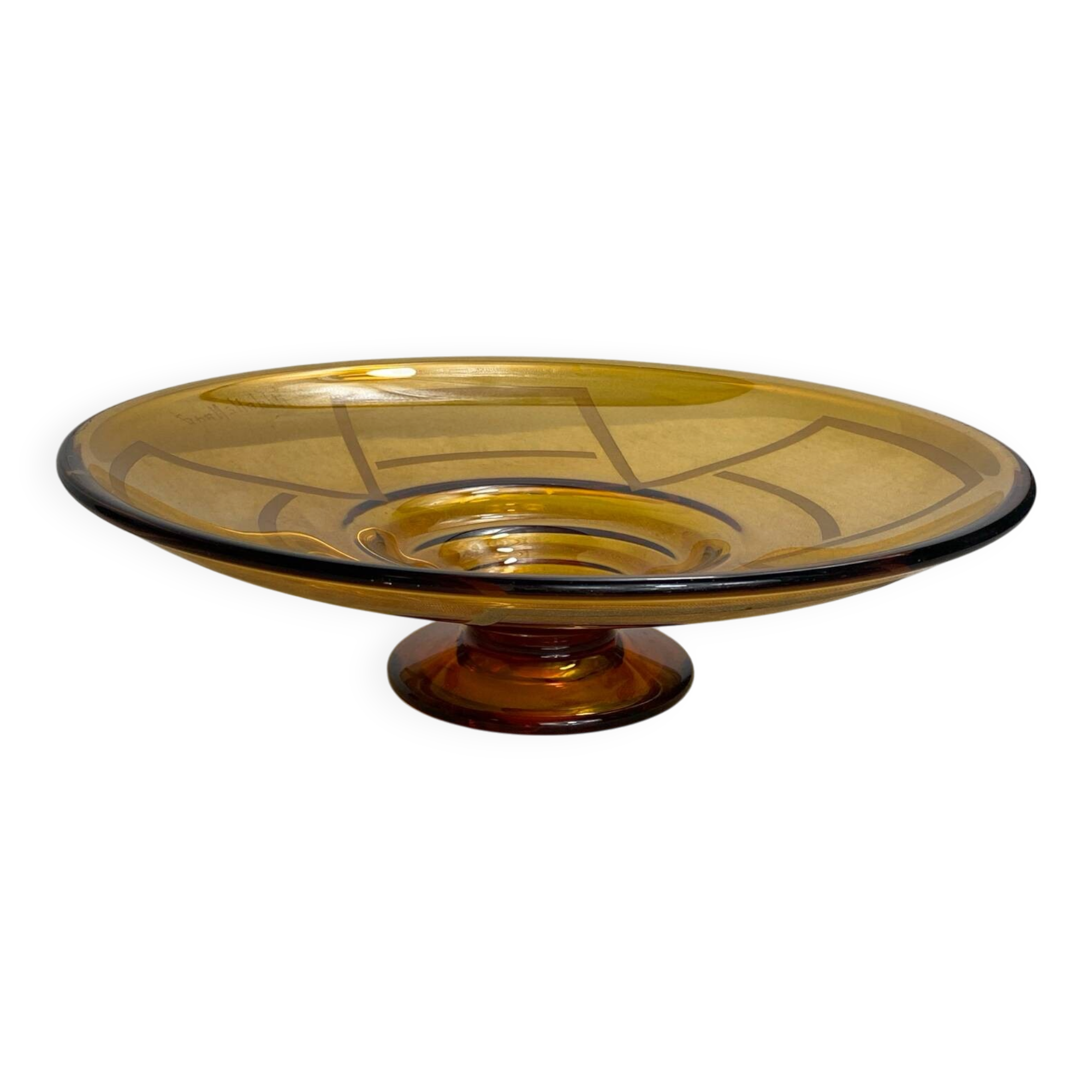 Large Art Deco amber glass bowl
