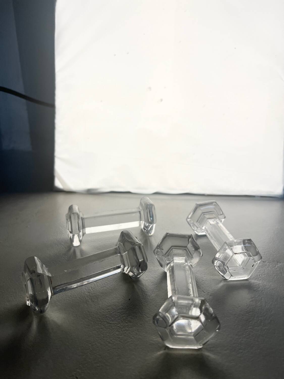 Set of 4 old glass knife holders