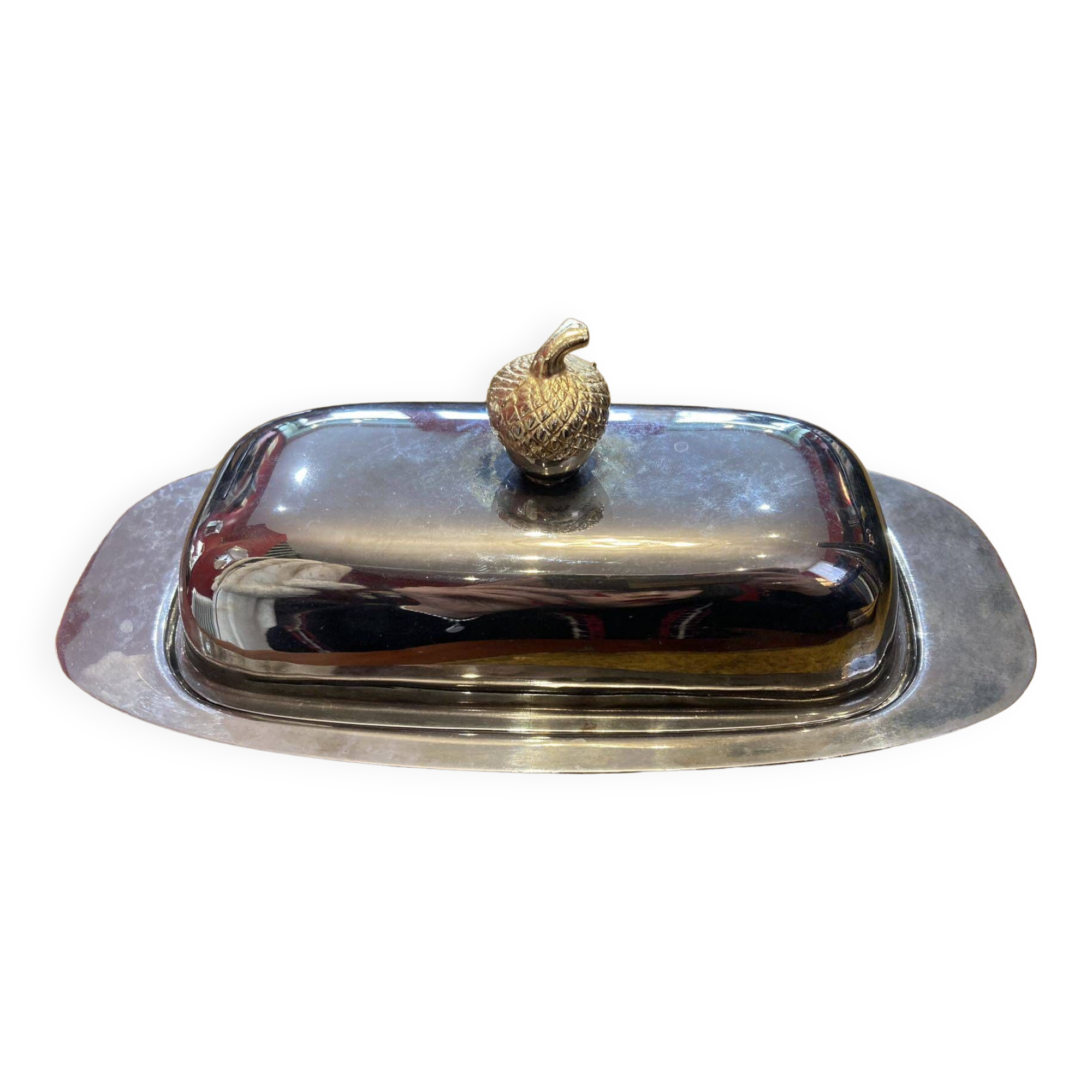 Vintage metal and glass butter dish