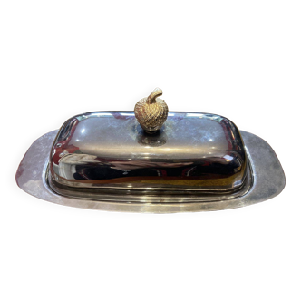 Vintage metal and glass butter dish