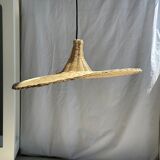 Small suspension, rattan luminaire in hat shape D:60cm