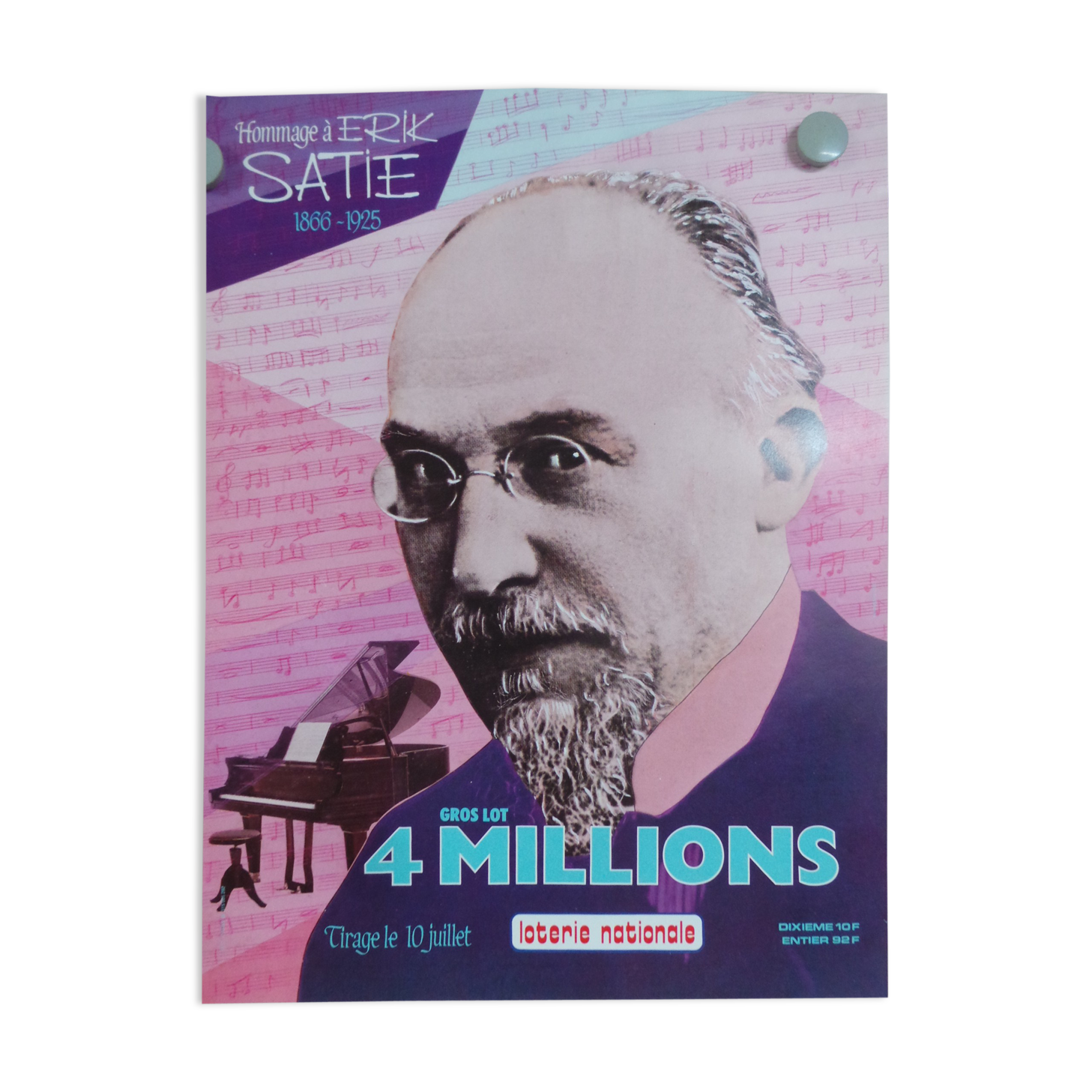 Original National Lottery poster tribute to Erik Satie 1985