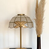 Table lamp with a vintage mother-of-pearl lampshade set and a golden foot