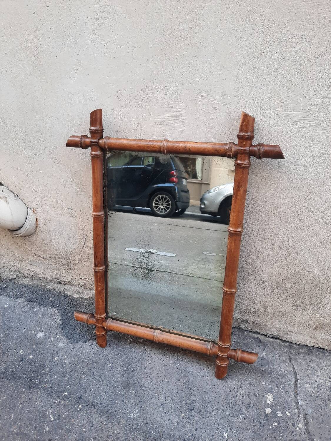 Wooden barber mirror