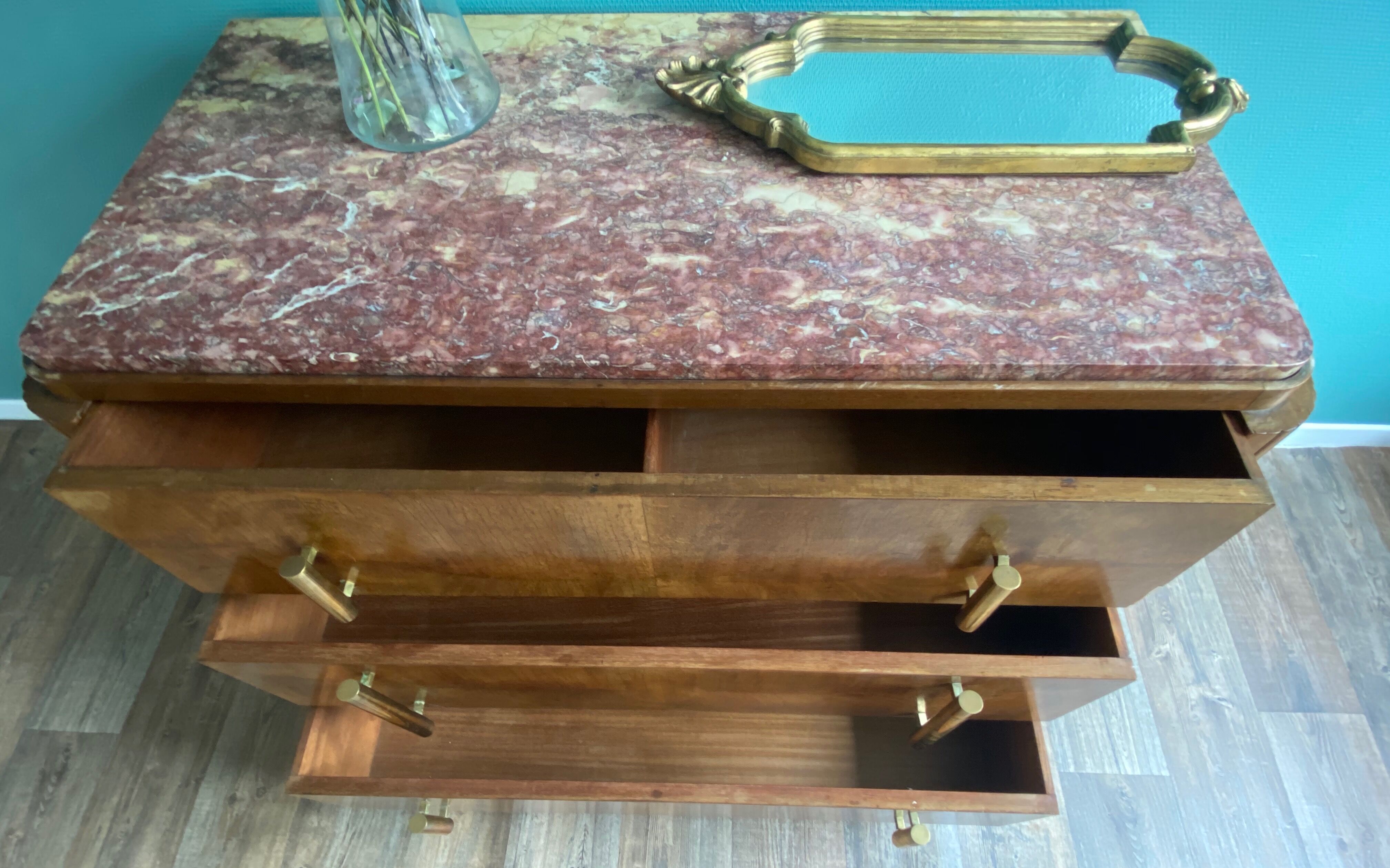 Art deco dresser, top pink marble 30s