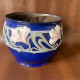 Art Nouveau pot cover in midnight blue ceramic, 1920