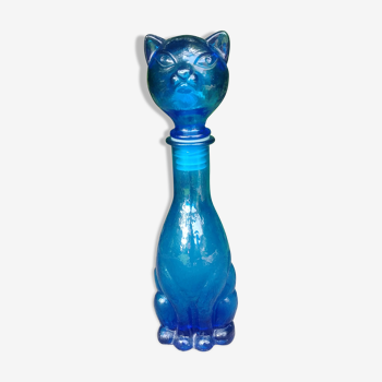 Cat-shaped carafe in vintage empoli blue glass