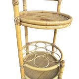 1960s rattan bottle holder rolling table