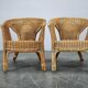 Ensemble de salon en rotin et osier italien des années 1950, quatre fauteuils et une table.