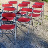 Set de 9 chaises pliantes  des années 70 tweed et métal chromé