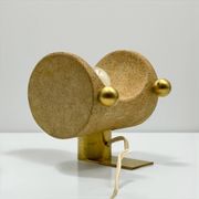 Brutalist Italian Light in Stone and Brass – 1970s Table Lamp