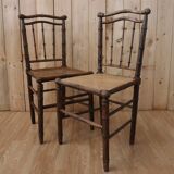 Pair of Napoleon III turned wood and cane chairs