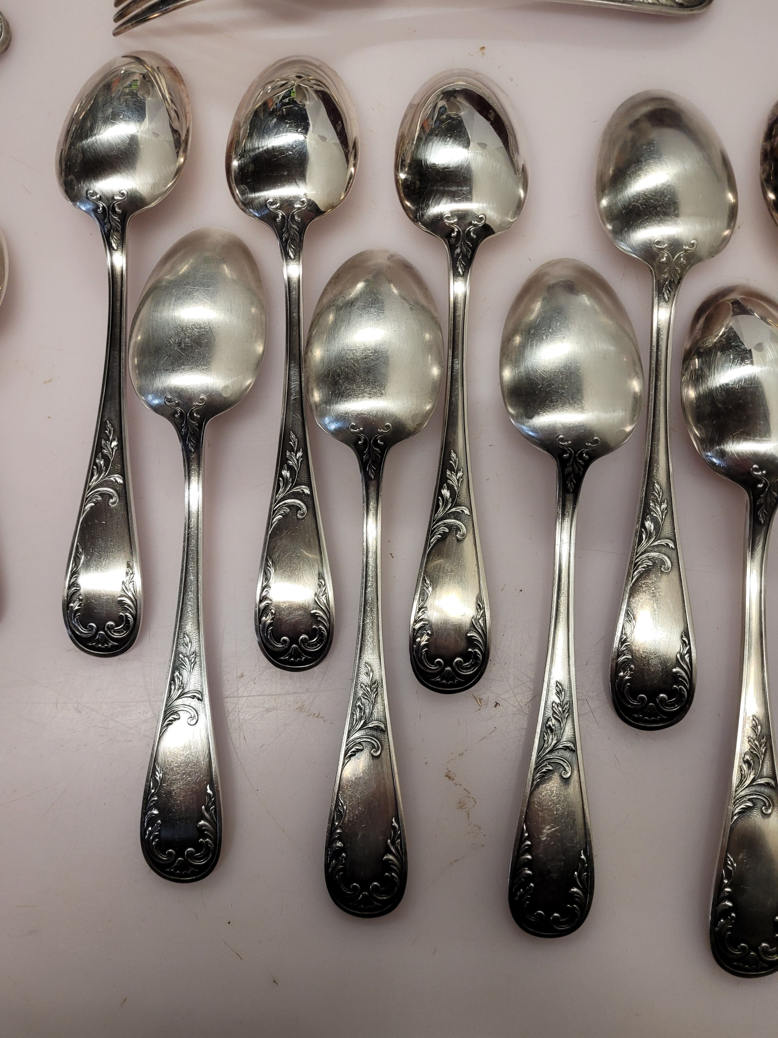 Old silver metal service with box