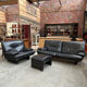Black leather sofa – Italian design – 1980s