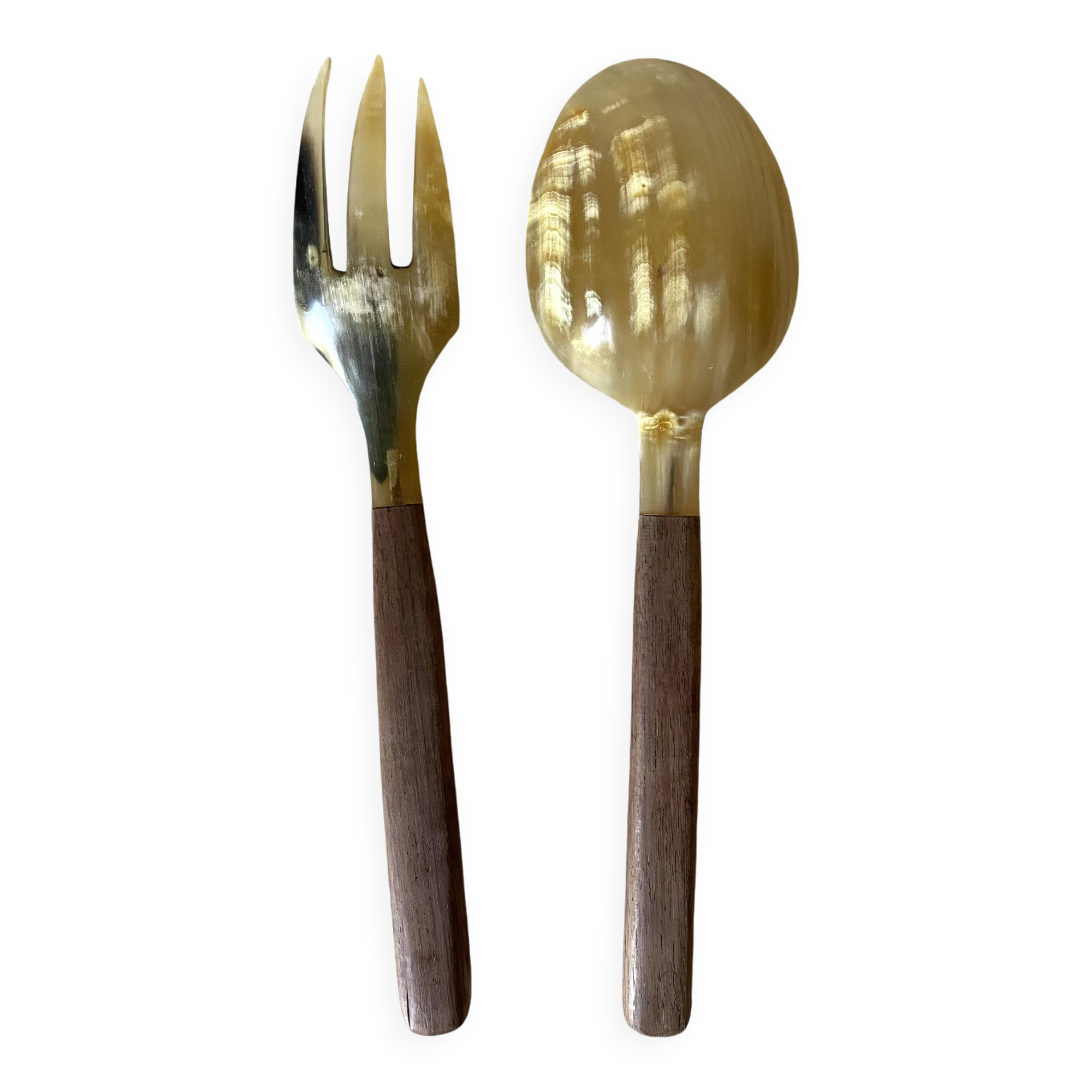 Wooden and horn salad servers