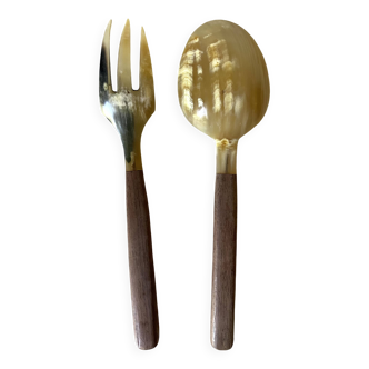 Wooden and horn salad servers