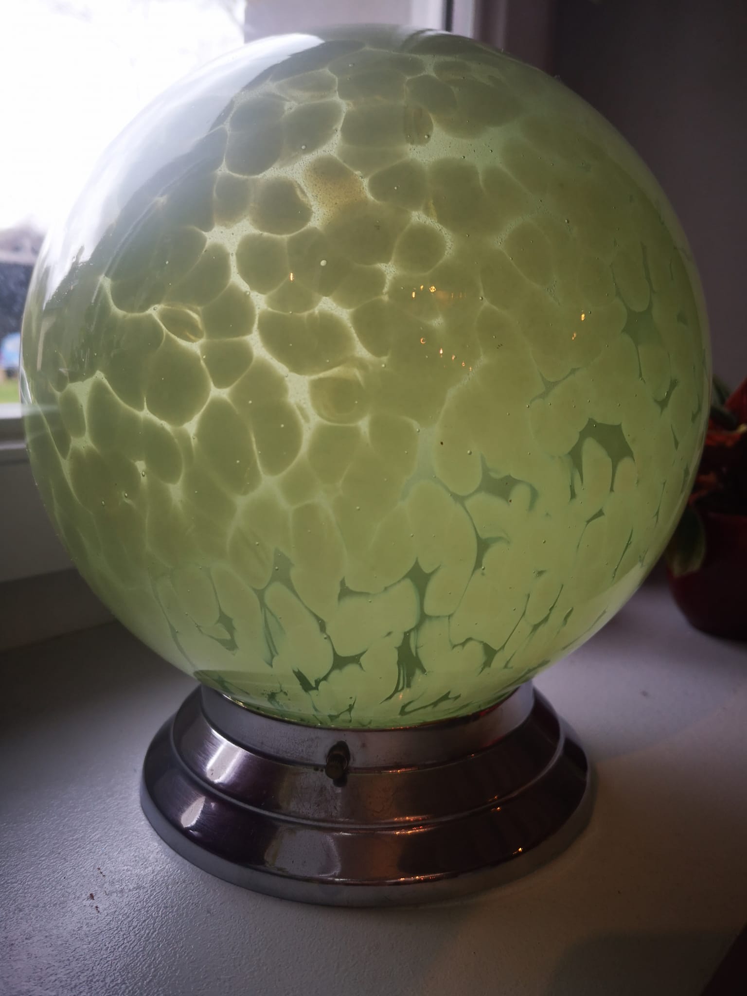 Applique globe boule abat jour opaline vert Clichy moucheté ø 20 cm art déco 1930/1940 TBE
