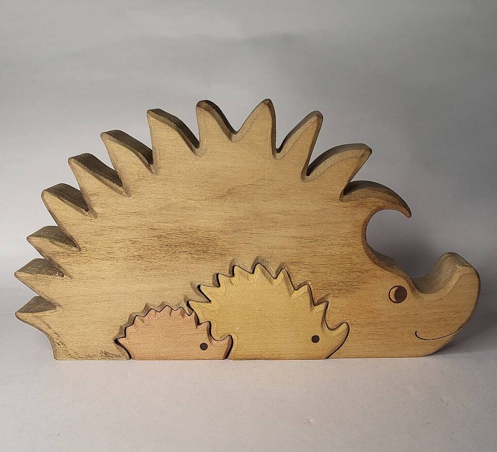 Vintage Wooden Puzzle Hedgehog Toy Decoration