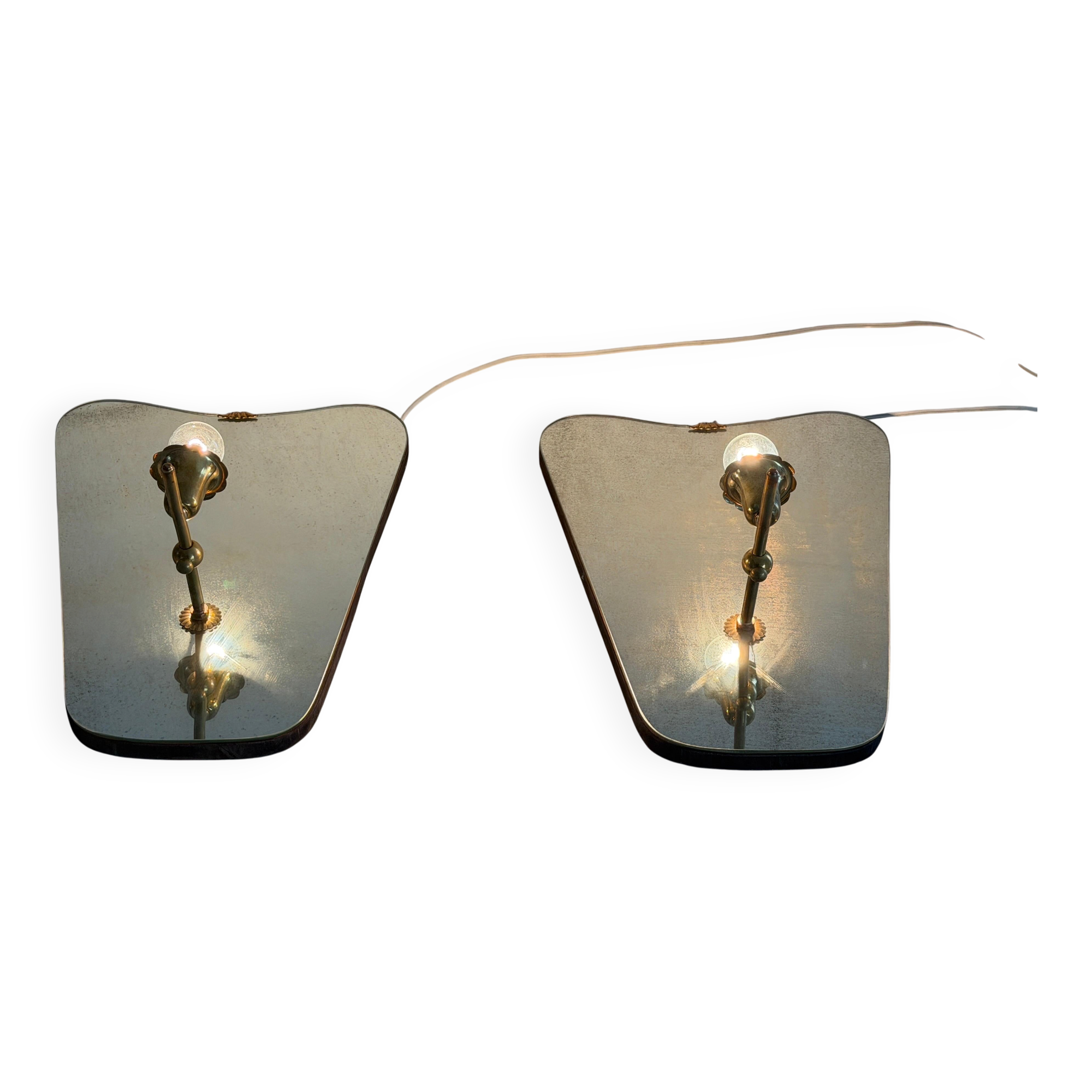 Pair of brass wall lights with mirrors, mid-20th century, Italy, 1960.