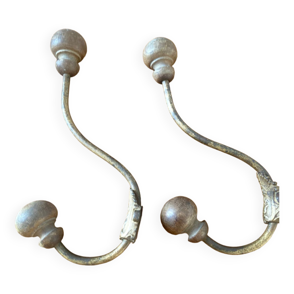 Paire De Patères Anciennes En Bronze - Porte-manteaux Crochets à Embrase (style Vintage)