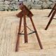 Set of 2 vintage high stools in cowhide and wood