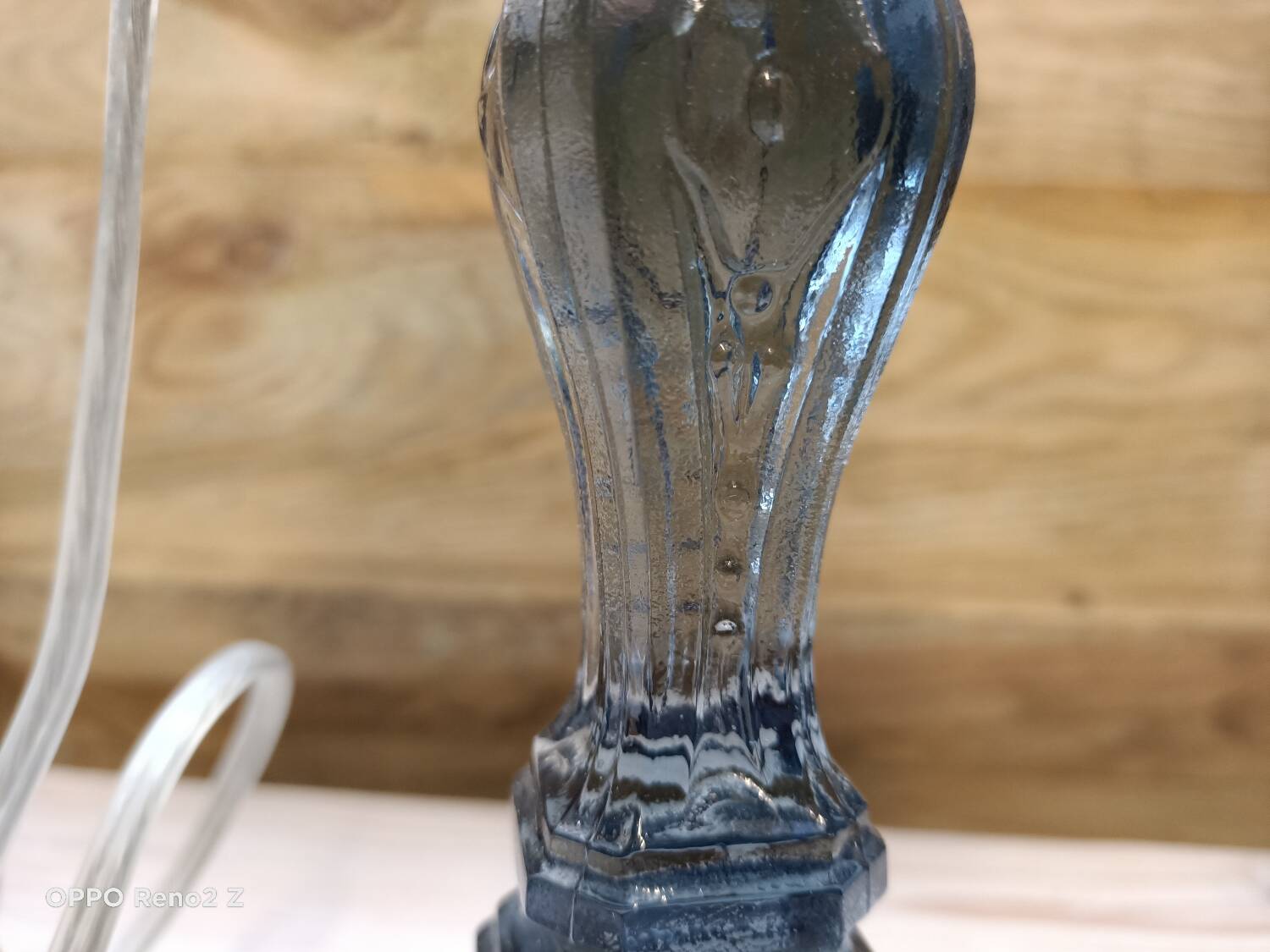 Paire de lampes en verre bleuté
