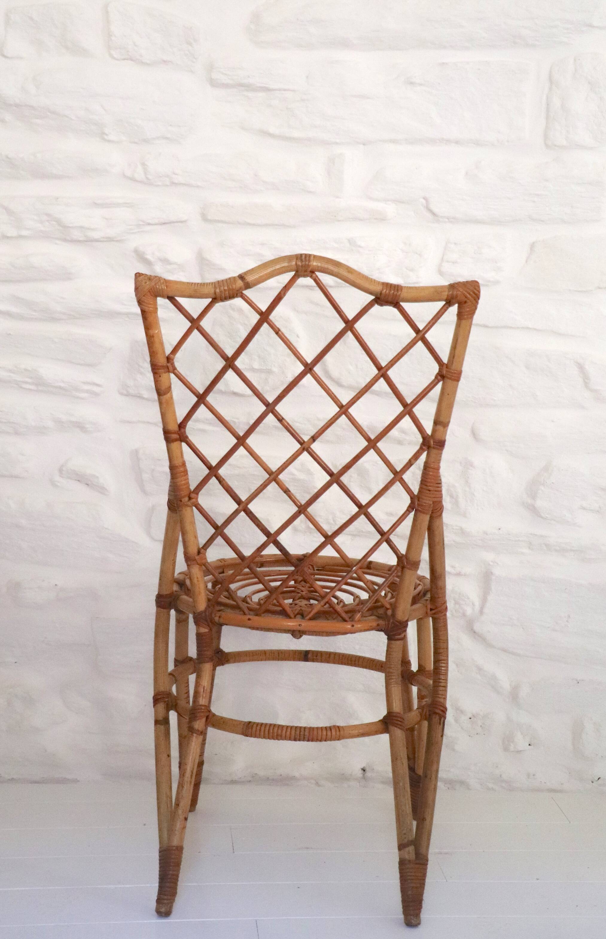 Desk and chair in rattan, Louis Sognot, 1950s-1960s.