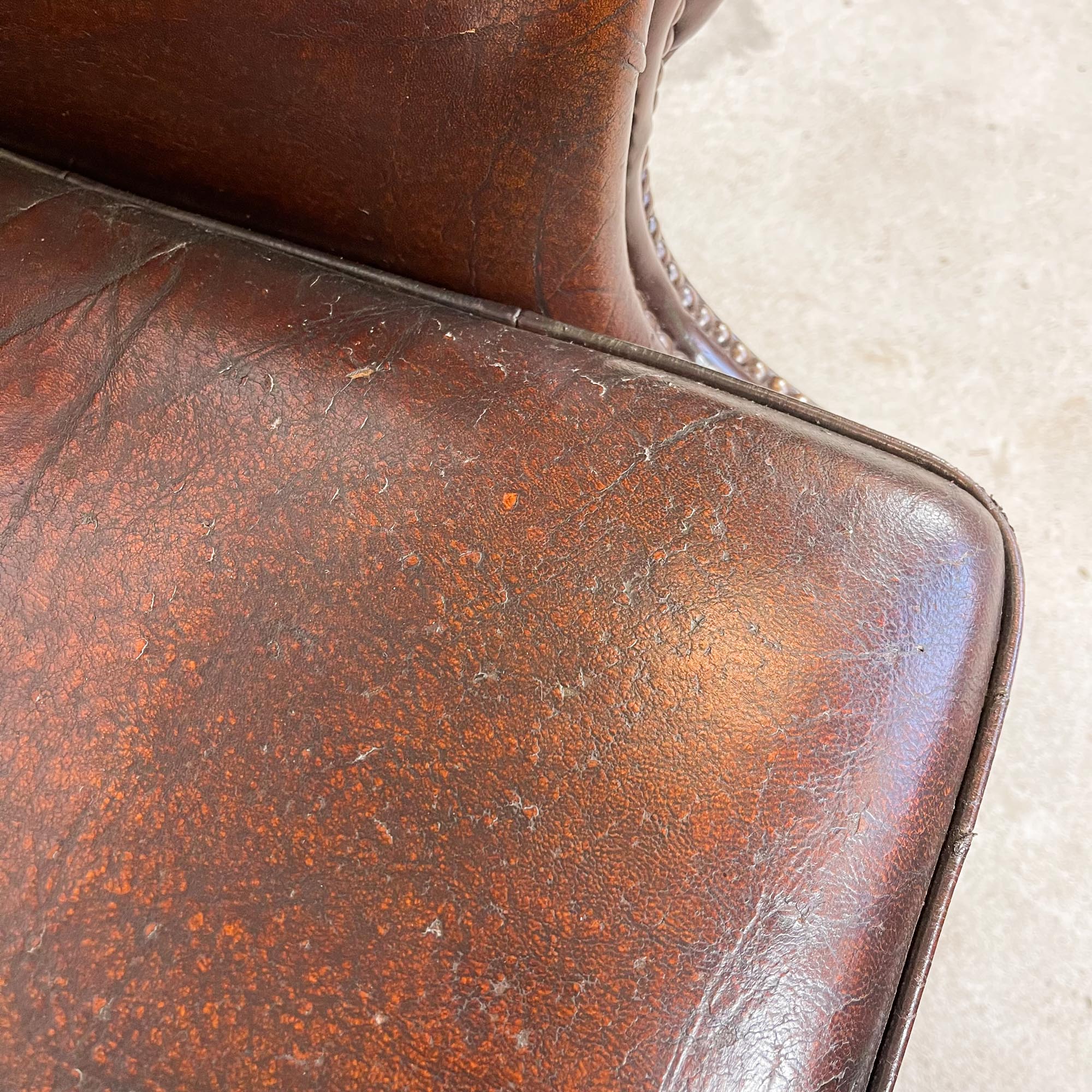 Vintage sheep leather wingback armchair london