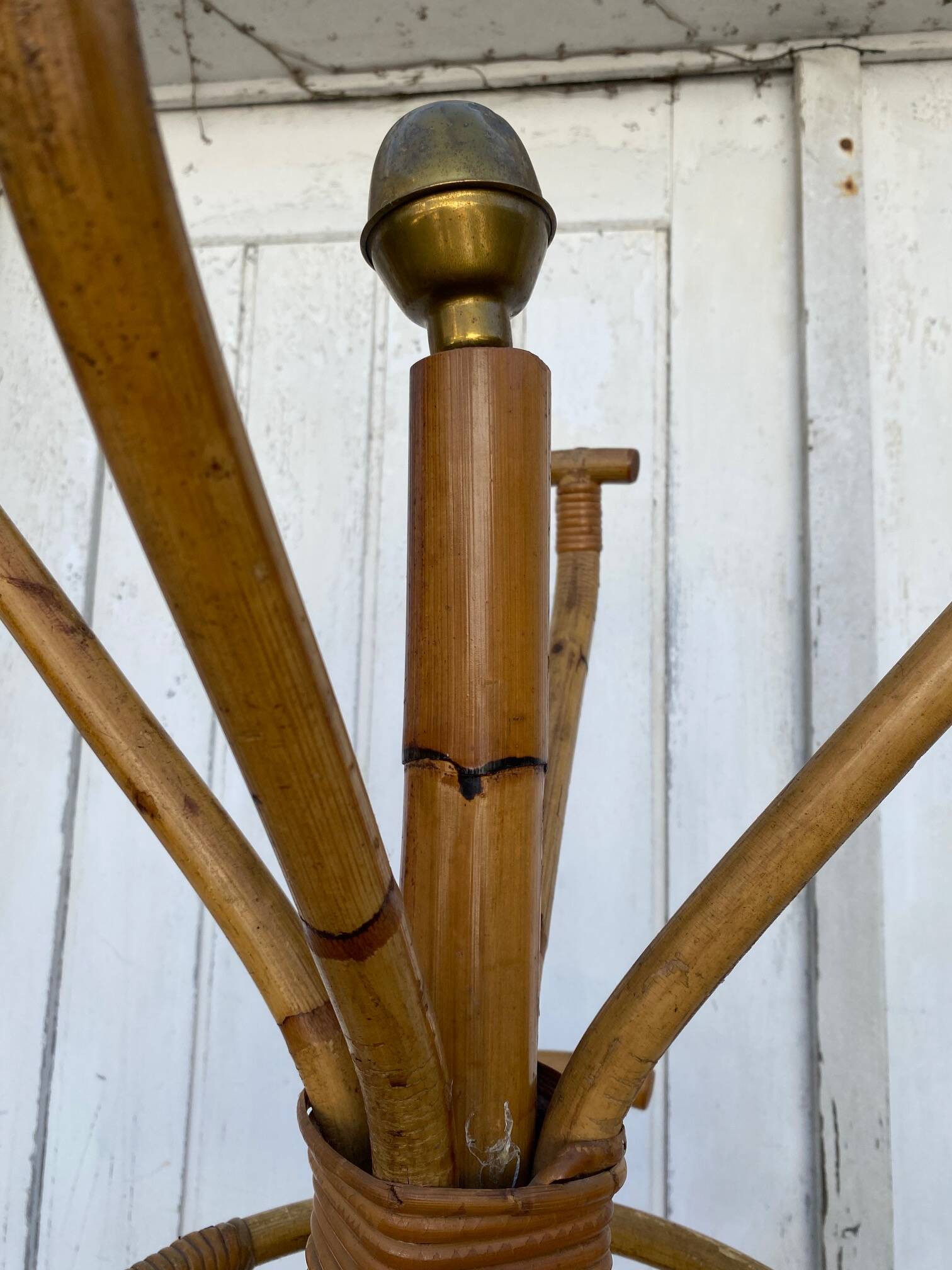 1960s rattan and wicker parrot coat rack entrance hallway