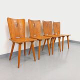 Set of 4 vintage brutalist wooden chairs from the 60s