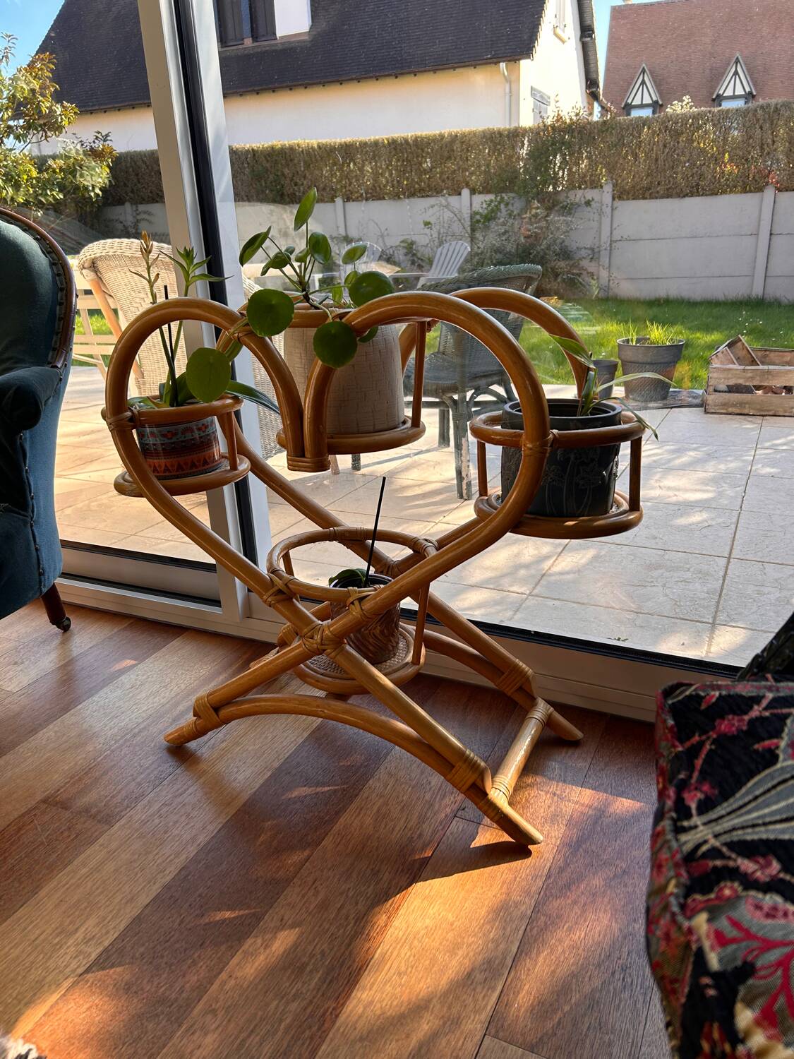Vintage rattan plant stand – 1970s