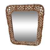large vintage mirror in woven rattan 66 86 cm with some defects