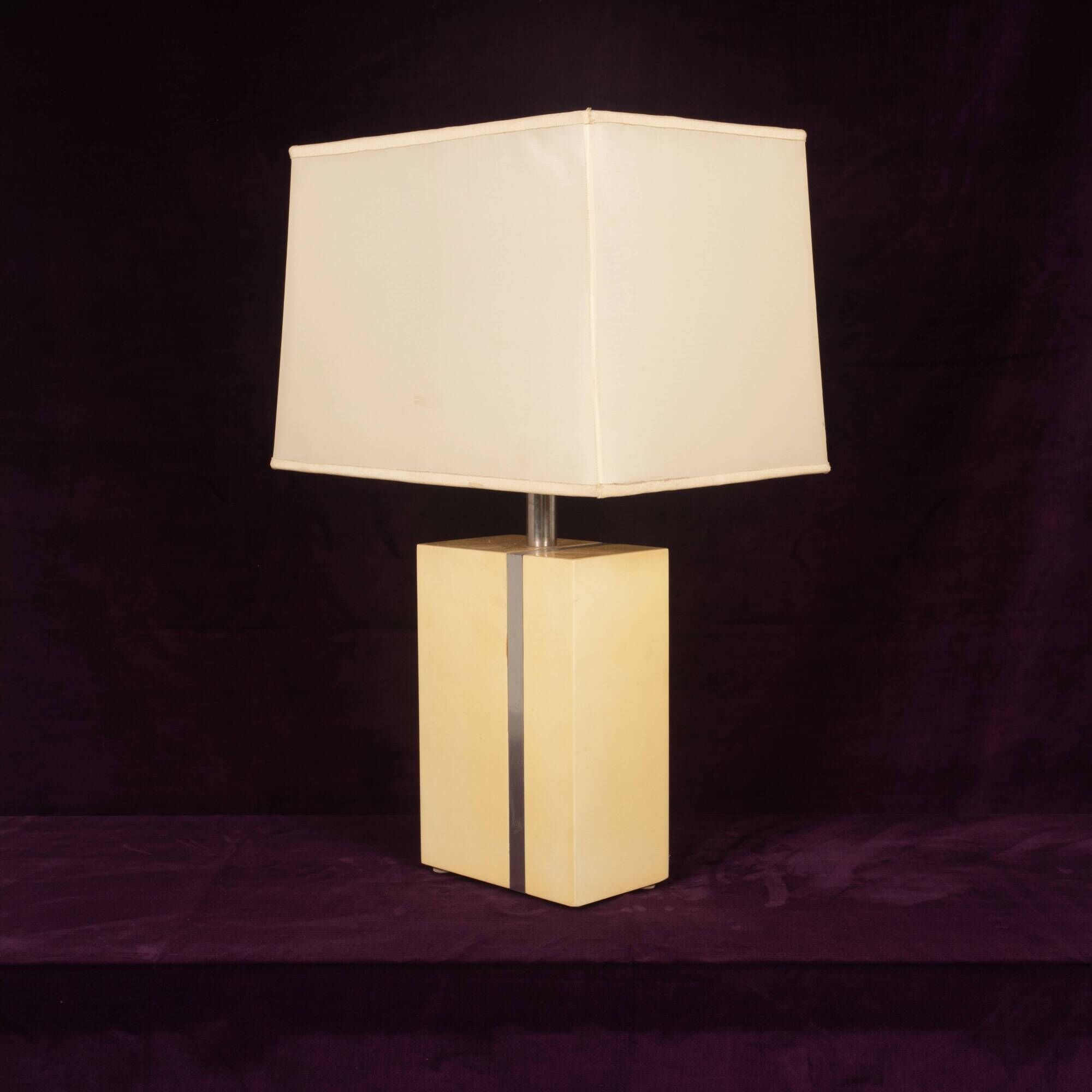 Tommaso Barbi Italian Rationalist Parchment and Metal Geometric Table Lamp