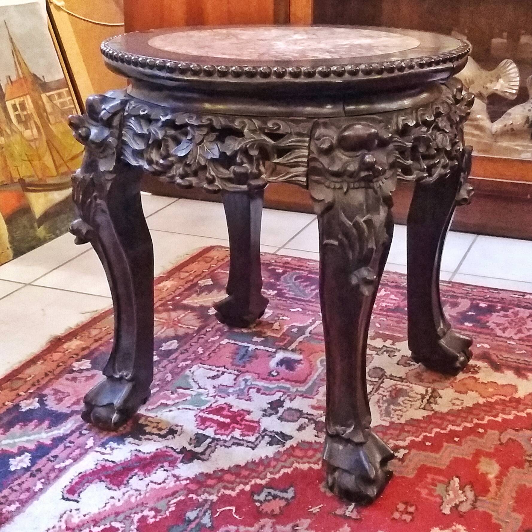 China, 19th century ironwood and marble pedestal coffee table