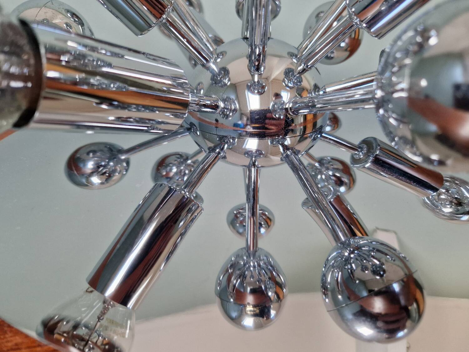 Sputnik ceiling light in chrome metal, Space Age style, 70s