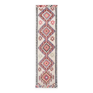 1970s Turkish Oushak Handmade Wool Cotton Beige Runner Rug 89x344