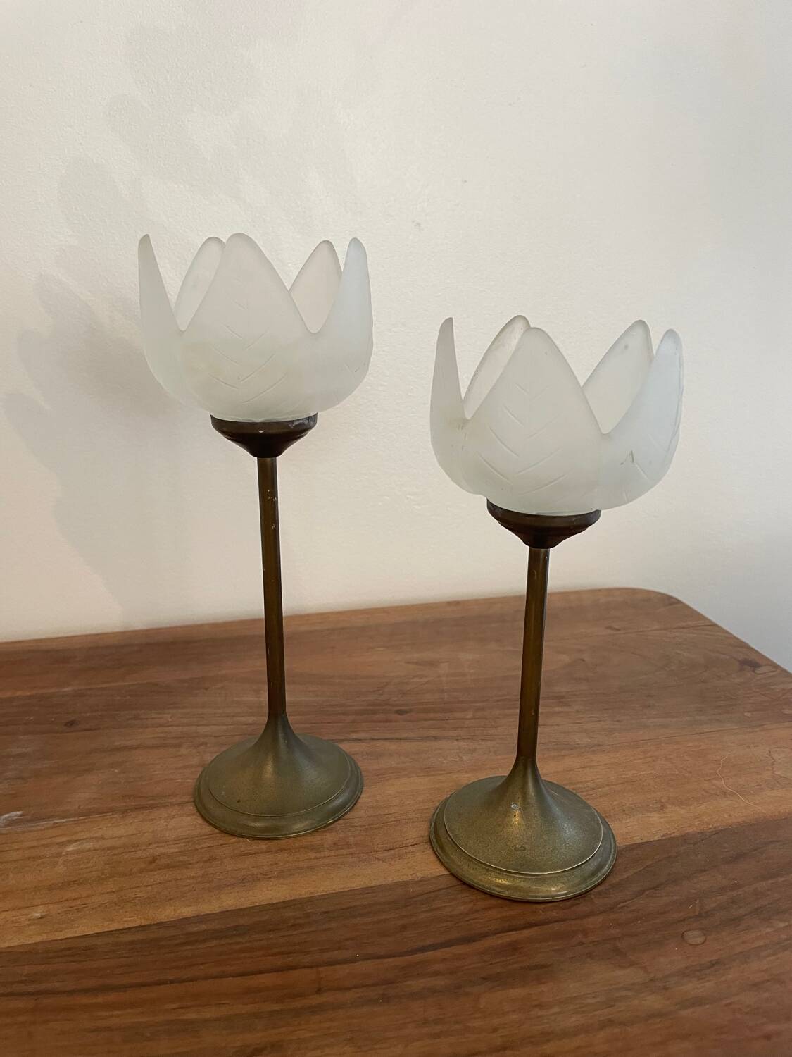 Duo brass and glass candle holders
