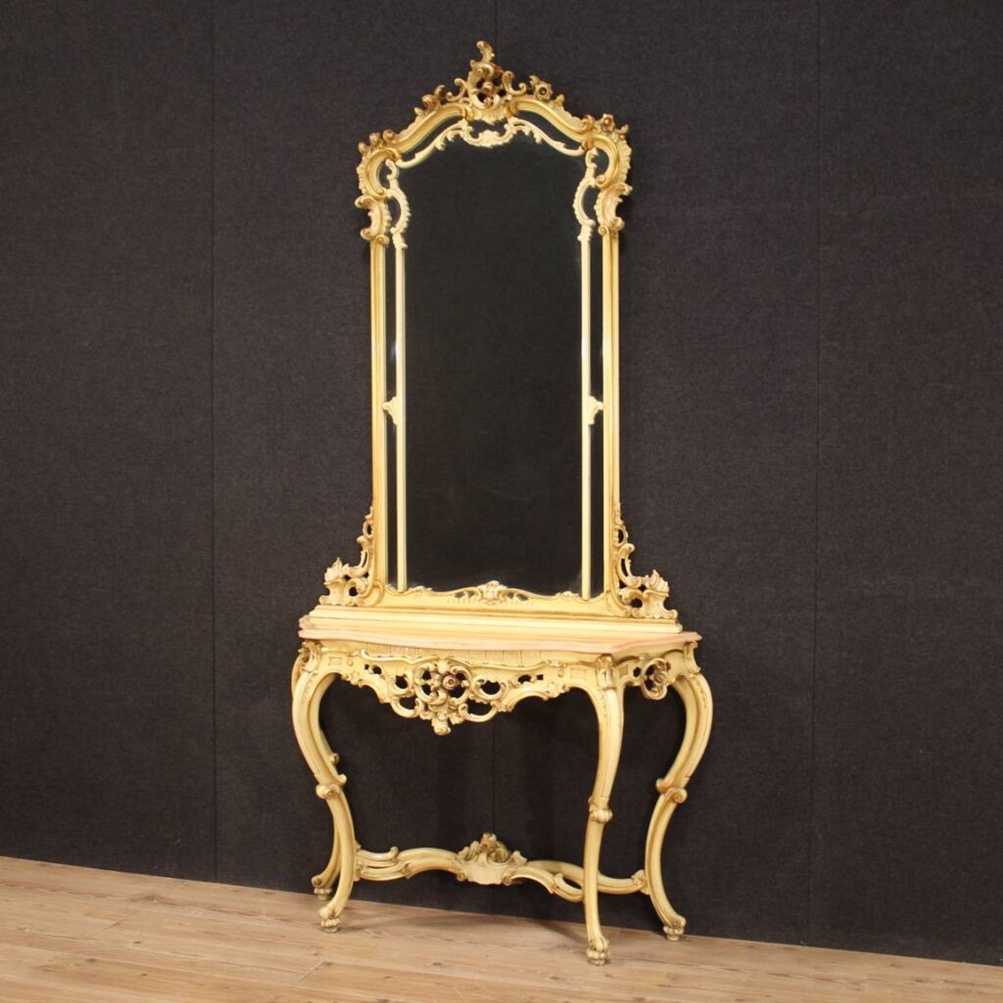 Superbe console italienne avec miroir dans le style Louis XV.