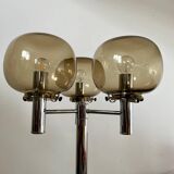 Old 3-light chrome and smoked glass floor lamp Italian design from the 70s vintage