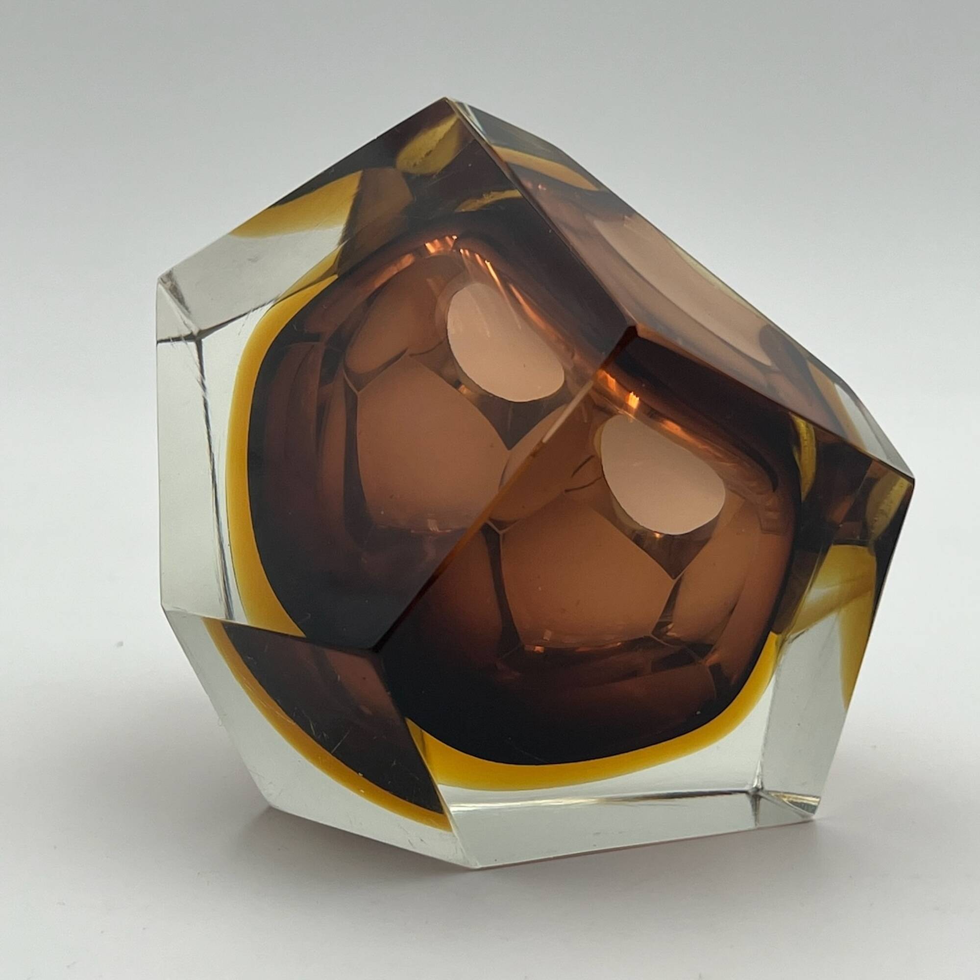 Murano Sommerso- Handmade Glass Vase in Hazelnut Brown and Gold, 1960s