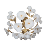 Ceiling light with opaline flowers and gilded metal