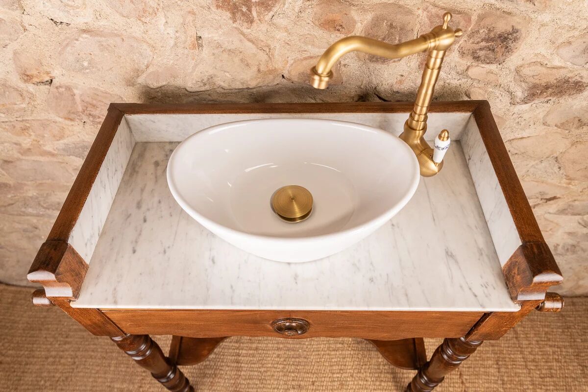 Meuble vasque ancien marbre et bois de style Louis-Philippe