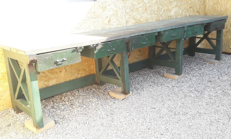 Établi industriel d'atelier 4m ancien