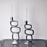 Pair of circle candlesticks by matthew hilton, england, 1980