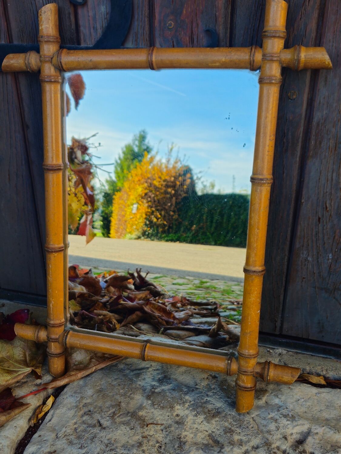 Turned wooden mirror, circa 1900