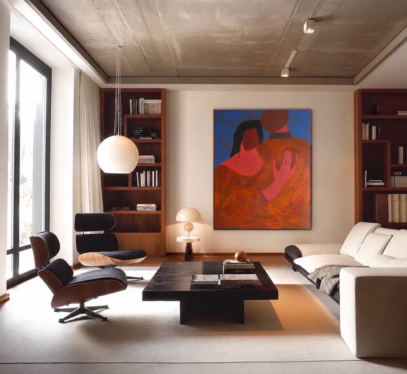 Large minimalist figurative painting couple "near you"