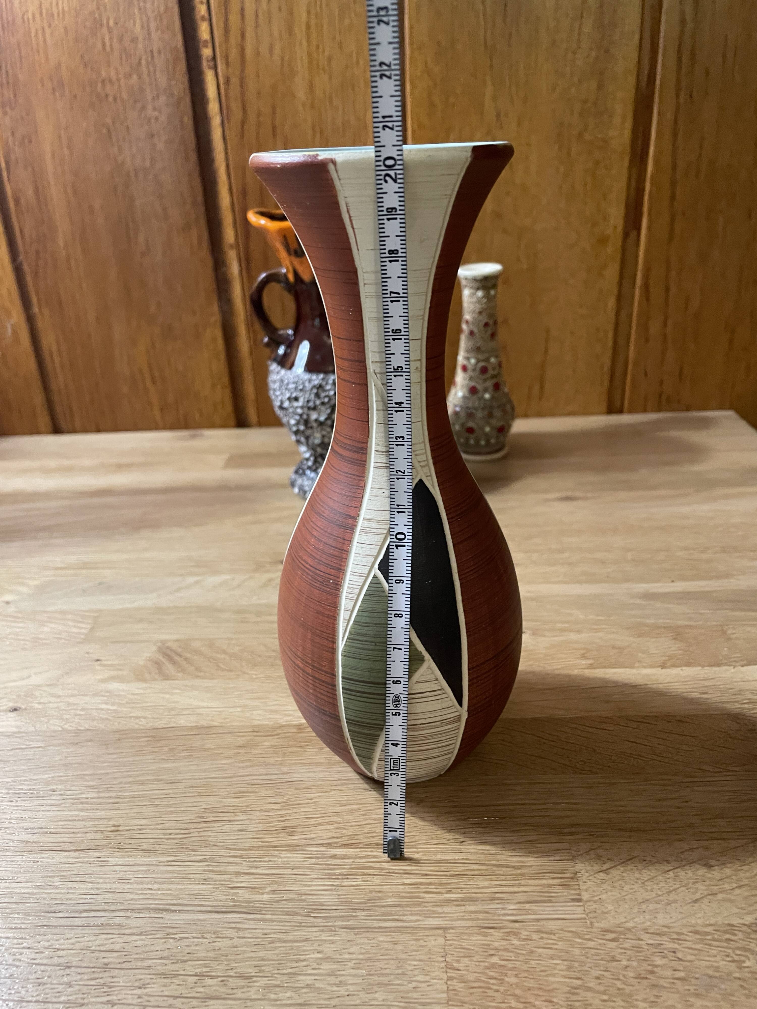 Vase ocher beige green black 1950 1960 ceramic