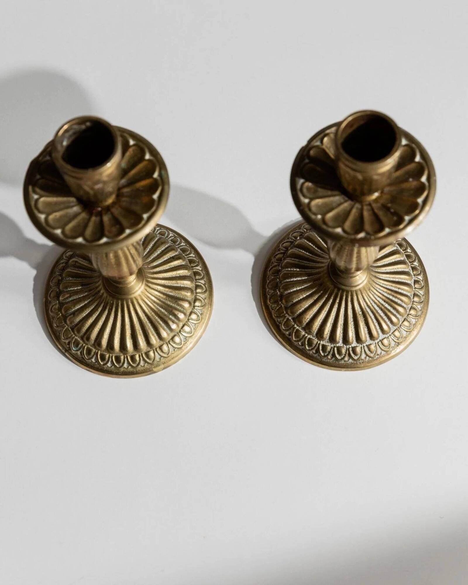 Vintage 1930s Solid Brass Candleholders Set of 2, Warm Golden-Brass, Italian Classic Table Decor